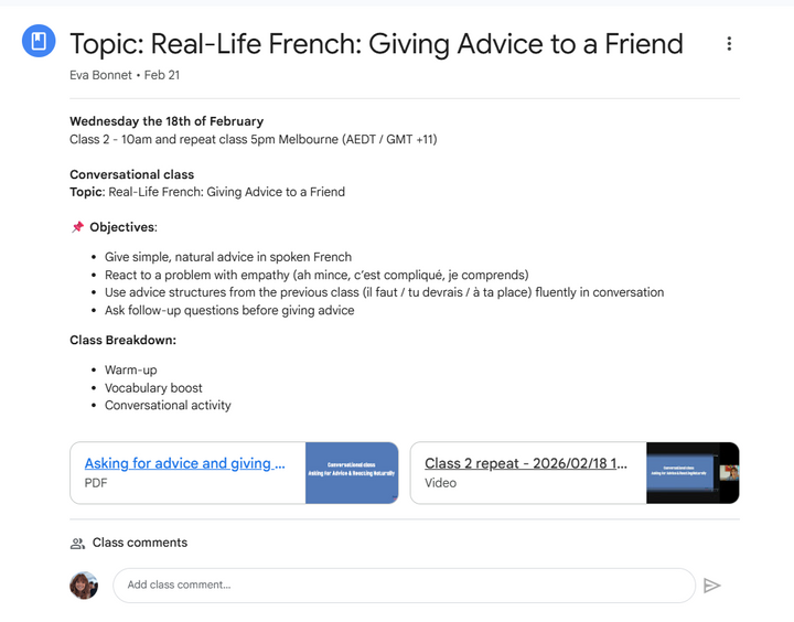 STANDARD PACKAGE - Conversational French Coaching with Eva